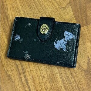 Disney X Coach Black/Multi Accordion Turnlock Card Case Dalmatian Print